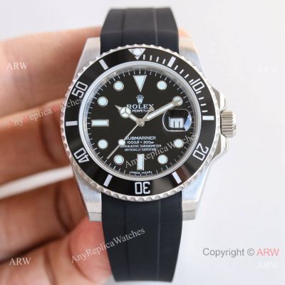 AAA Swiss Replica Rolex Submariner 3135 Oysterflex Strap Black Dial Watch